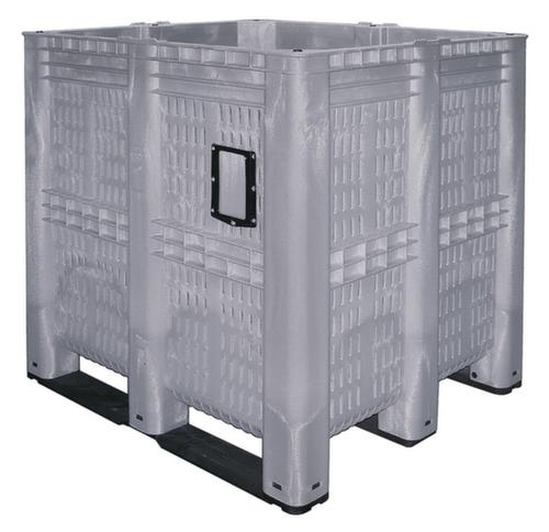Méga-container 7 fois empilable + parois perforées, capacité 1400 l, gris, patins  L