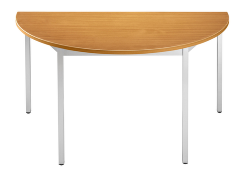Table polyvalente semi-ronde tube carré, largeur x profondeur 1400 x 700 mm, panneau cerisier