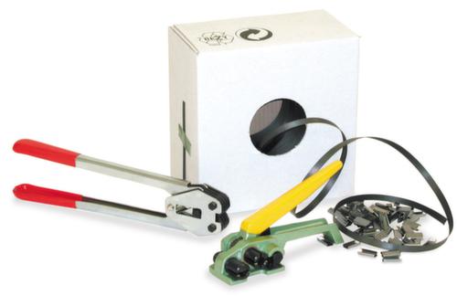 Kit de cerclage Starter avec feuillard PP en boîte distributrice, largeur de feuillard 13 mm  L