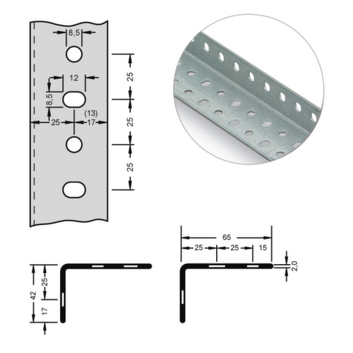 hofe Rack de stockage Profil d'auto-assemblage, longueur 2 m, avec revêtement en zinc anti-corrosion  L