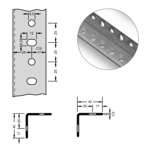 hofe Rack de stockage Profil d'auto-assemblage, longueur 2,5 m, avec revêtement en zinc anti-corrosion  L