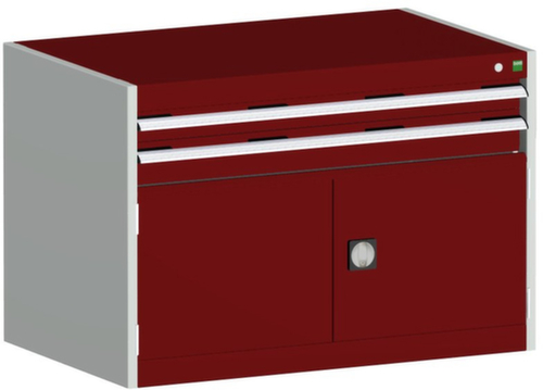 bott Armoire à tiroirs cubio surface de base 1050x650 mm, 2 tiroir(s), RAL7035 gris clair/RAL3004 rouge pourpre