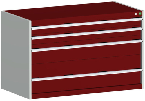 bott Armoire à tiroirs cubio surface de base 1300x650 mm, 4 tiroir(s), RAL7035 gris clair/RAL3004 rouge pourpre