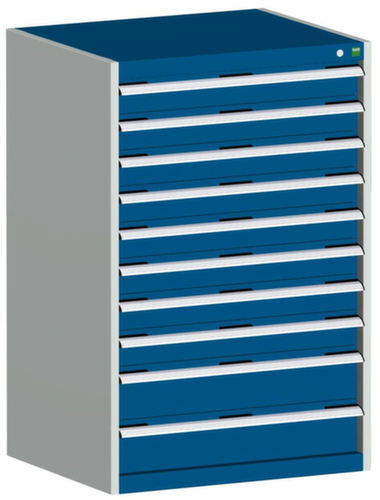 bott Armoire à tiroirs cubio surface de base 800x750 mm, 10 tiroir(s), RAL7035 gris clair/RAL5010 bleu gentiane