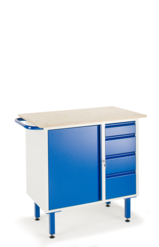 Rollcart Établi avec tiroirs, 4 tiroirs, 1 armoire, RAL5010 bleu gentiane/RAL7035 gris clair  L