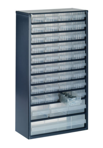 raaco bloc à tiroirs transparents robuste 1240-123 avec cadre en métal, 40 tiroir(s), bleu foncé/transparent  L