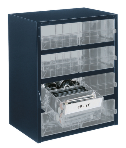 raaco bloc à tiroirs transparents robuste 250/8-2 avec cadre en métal, 8 tiroir(s), bleu foncé/transparent  L