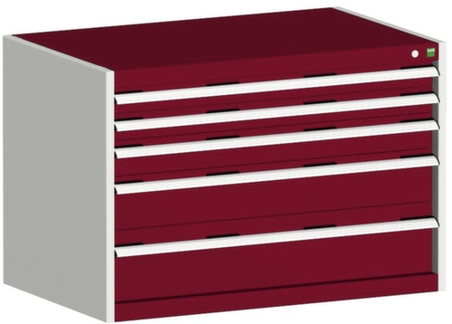 bott Armoire à tiroirs cubio surface de base 1050x750 mm, 5 tiroir(s), RAL7035 gris clair/RAL3004 rouge pourpre