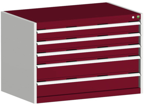 bott Armoire à tiroirs cubio surface de base 1050x650 mm, 5 tiroir(s), RAL7035 gris clair/RAL3004 rouge pourpre