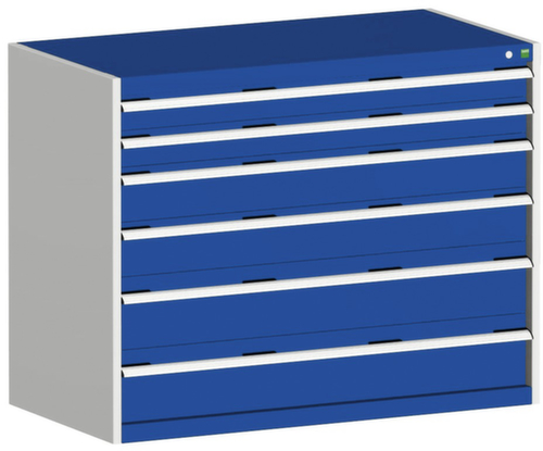 bott Armoire à tiroirs cubio surface de base 1300x650 mm, 6 tiroir(s), RAL7035 gris clair/RAL5010 bleu gentiane