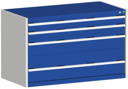 bott Armoire à tiroirs cubio surface de base 1300x750 mm, 4 tiroir(s), RAL7035 gris clair/RAL5010 bleu gentiane