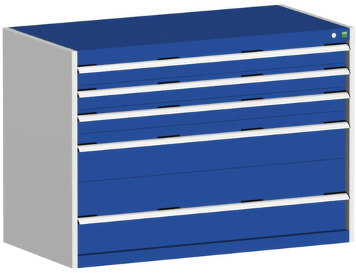 bott Armoire à tiroirs cubio surface de base 1300x750 mm, 5 tiroir(s), RAL7035 gris clair/RAL5010 bleu gentiane