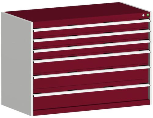 bott Armoire à tiroirs cubio surface de base 1300x750 mm, 6 tiroir(s), RAL7035 gris clair/RAL3004 rouge pourpre
