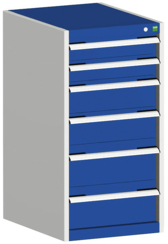 bott Armoire à tiroirs cubio surface de base 525x650 mm, 6 tiroir(s), RAL7035 gris clair/RAL5010 bleu gentiane