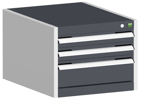 bott Armoire à tiroirs cubio surface de base 525x650 mm, 3 tiroir(s), RAL7035 gris clair/RAL7016 gris anthracite