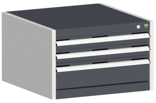 bott Armoire à tiroirs cubio surface de base 650x525 mm, 3 tiroir(s), RAL7035 gris clair/RAL7016 gris anthracite