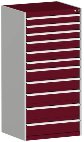 bott Armoire à tiroirs cubio surface de base 800x650 mm, 11 tiroir(s), RAL7035 gris clair/RAL3004 rouge pourpre