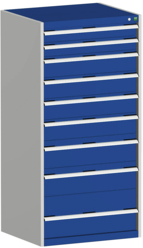bott Armoire à tiroirs cubio surface de base 800x650 mm, 9 tiroir(s), RAL7035 gris clair/RAL5010 bleu gentiane