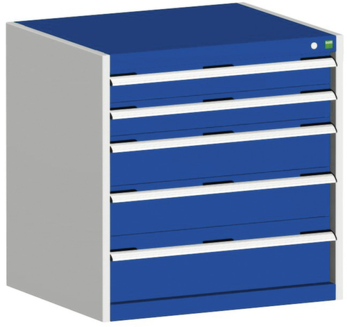 bott Armoire à tiroirs cubio surface de base 800x525 mm, 5 tiroir(s), RAL7035 gris clair/RAL5010 bleu gentiane