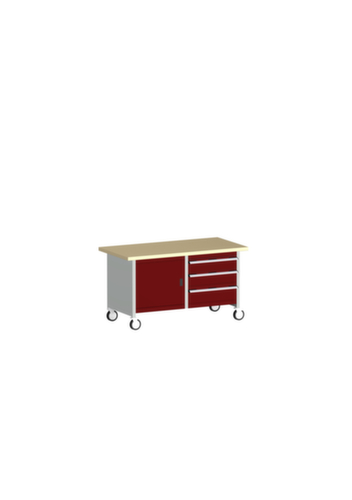 bott Bloc établi mobile cubio, 3 tiroirs, 1 armoire, RAL7035 gris clair/RAL3004 rouge pourpre  L