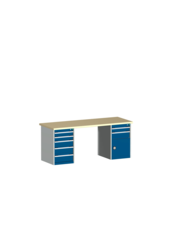 bott Établi modulable stationnaire cubio, 7 tiroirs, 1 armoire, RAL7035 gris clair/RAL5010 bleu gentiane  L