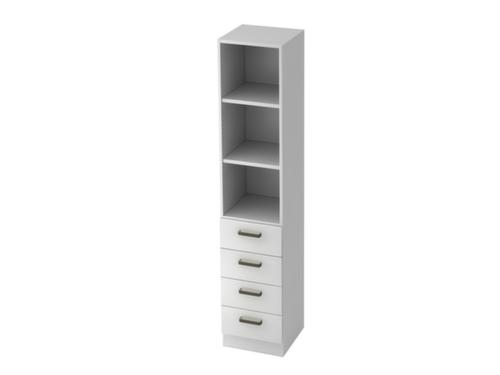 Combinaison d'une étagère à vis Up and Down et de tiroirs, 3 compartiments de rayonnage, largeur 406 mm, blanc/blanc