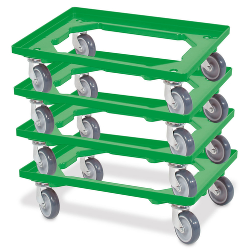 Kit de chariots à bac avec cadre en cornières acier ouvert, force 250 kg, vert  L