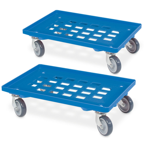Kit chariots à bac avec plateau grillagé, force 250 kg, bleu  L