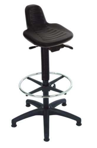 Lotz Siège assis-debout avec assise PU inclinable, hauteur d’assise 580 - 840 mm, piètement noir  L