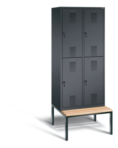 C+P Armoire vestiaire à deux niveaux Evolo avec banc intégré + 2x2 compartiments, largeur de compartiment 400 mm