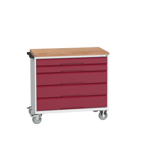 bott Chariot à outils verso, 5 tiroirs, RAL7035 gris clair/RAL3004 rouge pourpre