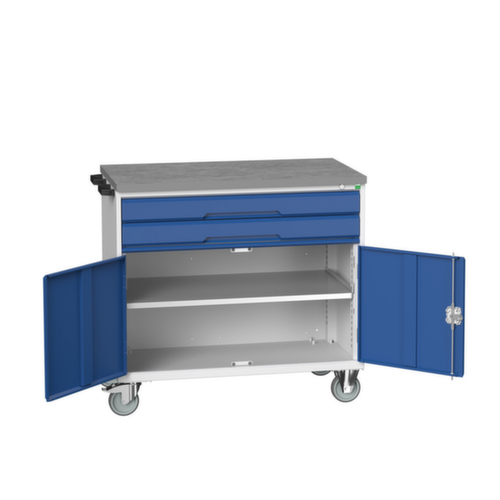 bott Chariot à outils verso, 2 tiroirs, 1 armoire, RAL7035 gris clair/RAL5010 bleu gentiane