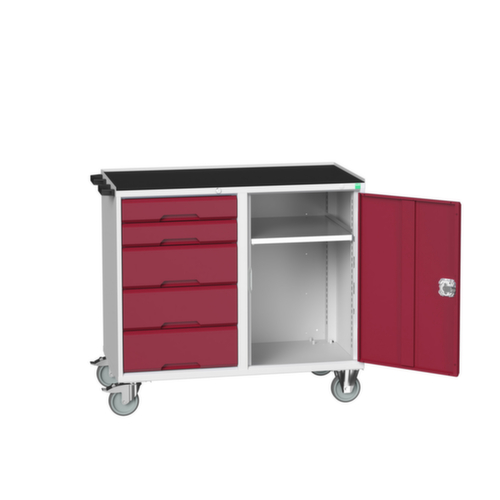bott poste de travail mobile verso, 5 tiroirs, 1 armoire, RAL7035 gris clair/RAL3004 rouge pourpre  L