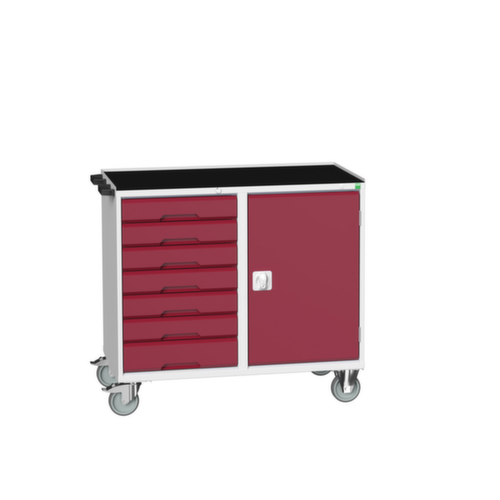 bott poste de travail mobile verso, 7 tiroirs, 1 armoire, RAL7035 gris clair/RAL3004 rouge pourpre  L