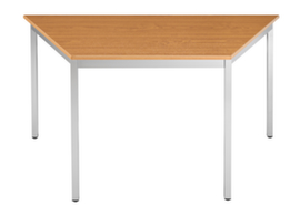 Table polyvalente trapézoïdale en tube carré, largeur x profondeur 1400 x 700 mm, panneau cerisier
