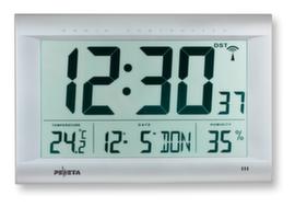 Horloge murale radio-pilotée numériqueavec affichage de la date/température et de l'humiditéfonctionnement à pilesargent mat