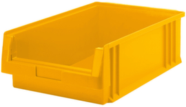 Lakape bac à bec empilable Eco adapté aux convoyeurs à rouleaux, jaune, profondeur 500 mm, polypropylène