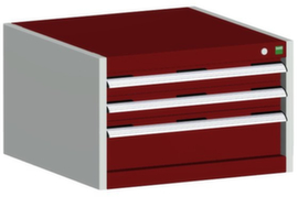bott Armoire à tiroirs cubio surface de base 650x650 mm, 3 tiroir(s), RAL7035 gris clair/RAL3004 rouge pourpre