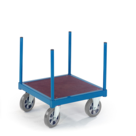 Rollcart Chariot pour matériaux longs avec zone de chargement antidérapante et 4 piquets, force 1000 kg, plateau longueur x largeur 620 x 620 mm