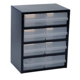 raaco bloc à tiroirs transparents robuste 250/8-2 avec cadre en métal, 8 tiroir(s), bleu foncé/transparent