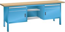 LISTA Établi avec tiroirs et armoires, 2 tiroirs, 2 armoires, RAL5012 bleu clair/RAL5012 bleu clair