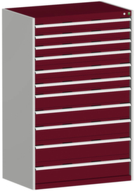 bott Armoire à tiroirs cubio surface de base 1050x650 mm, 11 tiroir(s), RAL7035 gris clair/RAL3004 rouge pourpre