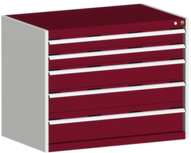 bott Armoire à tiroirs cubio surface de base 1050x650 mm, 5 tiroir(s), RAL7035 gris clair/RAL3004 rouge pourpre