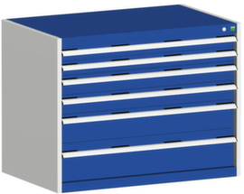 bott Armoire à tiroirs cubio surface de base 1050x750 mm, 6 tiroir(s), RAL7035 gris clair/RAL5010 bleu gentiane