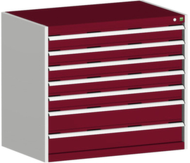 bott Armoire à tiroirs cubio surface de base 1050x750 mm, 7 tiroir(s), RAL7035 gris clair/RAL3004 rouge pourpre