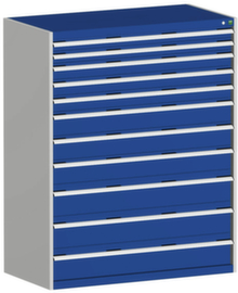 bott Armoire à tiroirs cubio surface de base 1300x750 mm, 11 tiroir(s), RAL7035 gris clair/RAL5010 bleu gentiane