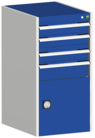 bott Armoire à tiroirs cubio surface de base 525x525 mm, 4 tiroir(s), RAL7035 gris clair/RAL5010 bleu gentiane