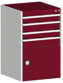 bott Armoire à tiroirs cubio surface de base 650x525 mm, 4 tiroir(s), RAL7035 gris clair/RAL3004 rouge pourpre
