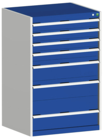 bott Armoire à tiroirs cubio surface de base 800x650 mm, 7 tiroir(s), RAL7035 gris clair/RAL5010 bleu gentiane