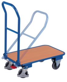 VARIOfit Chariot pliant à barre de poussée avec zone de chargement en bois, force 150 kg, TPE bandage